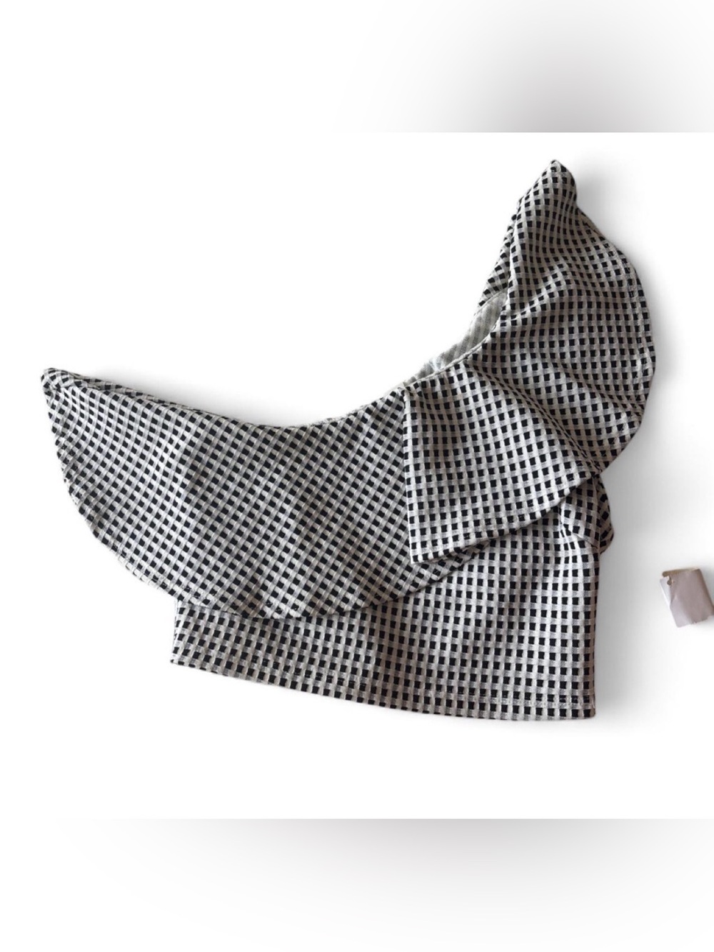 Black & White One-Shoulder Gingham Ruffle Crop Top - Picture 2 of 2